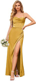 Cowl Neck Satin Bridesmaid Dresses for Women Mermaid Corset Prom Dress Long Formal Evening Gown with Slit Wedding Party Gowns