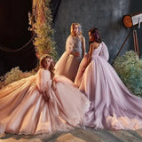 Tulle One Shoulder Floor Length Elegant Girl Kids Birthday Party First Holy Communion Gowns Pink Flower Girl Dresses for Wedding