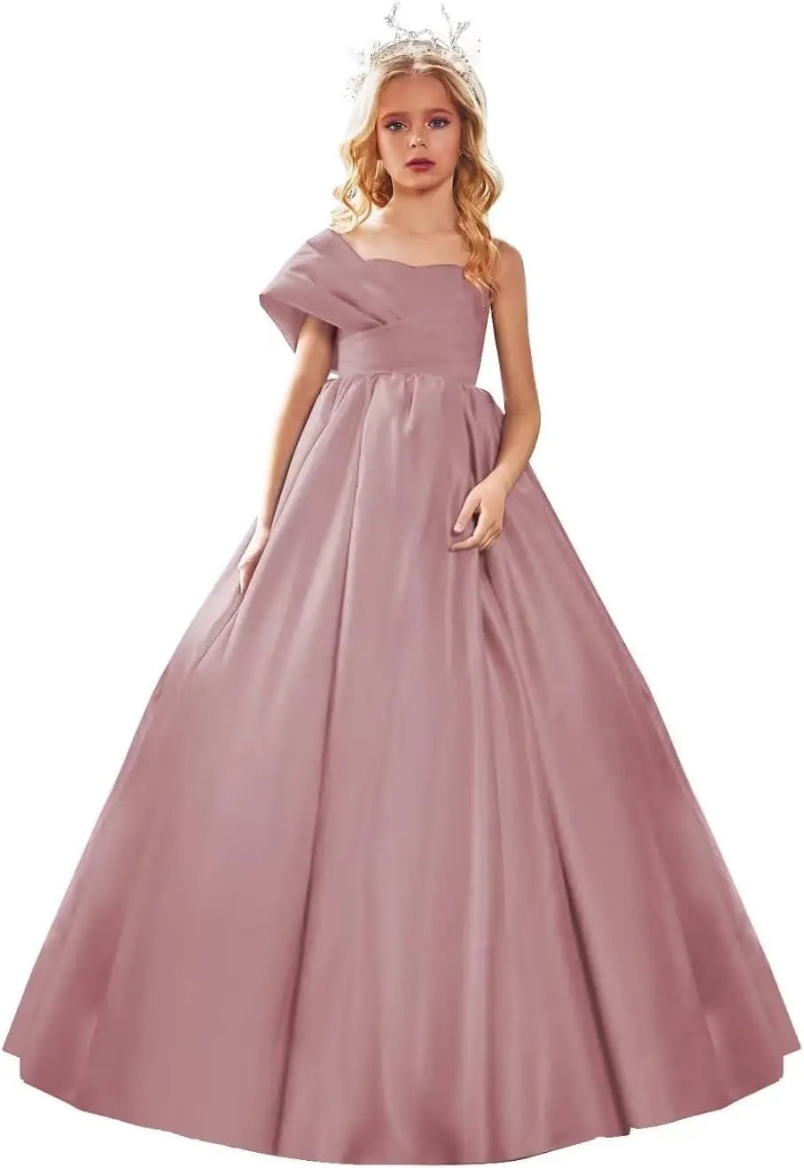 Satin One Shoulder Flower Girl Dresses for Wedding Ball Gown Puffy Pageant Gown Cute First Communion Dress princess dress