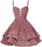 Kurzes Pailletten-Heimkehrkleid für Teenager, funkelnde Ballkleider, Sweet 16-Fotoshooting, Cocktailkleider, Minikleid, Partykleider 