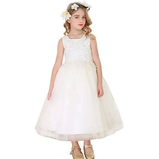 Ivory Tulle Puffy Applique With Big Bow Sleeveless For Wedding Birthday Banquet First Communion Dresses Flower Girl Dresses