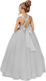 Crossed Straps Flower Girl Dress Satin Long Prom Dress with Bow Puffy Tulle Pageant Dresses for Girls princess dress