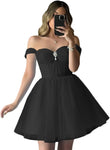Vestidos de fiesta de tul brillante con hombros descubiertos, vestidos de fiesta cortos para adolescentes, vestido de cóctel de corte A con escote en forma de corazón y vuelo. 