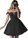 Vestidos de fiesta de tul brillante con hombros descubiertos, vestidos de fiesta cortos para adolescentes, vestido de cóctel de corte A con escote en forma de corazón y vuelo. 