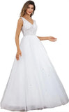 Vestidos de novia de encaje para mujer, tul, escote en V, lentejuelas y cuentas, sencillos, blancos 