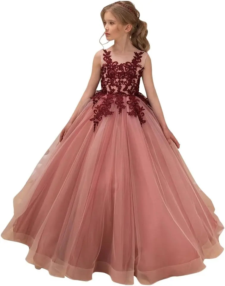 Vestido de niña de las flores con apliques de encaje: elegante vestido de gala para niñas, bodas, bailes de graduación y ocasiones especiales. 