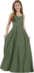Mädchen Träger Junior Brautjungfer Kleid für Hochzeit Satin Festzug Blumenmädchen Kleider Festzug für Teenager Prinzessin Kleid 
