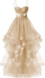 Custom Made Tulle Prom Dresses for Women 2025 Spaghetti Straps Ball Gowns Lace Applique Layered Quinceanera Dresses ball gown