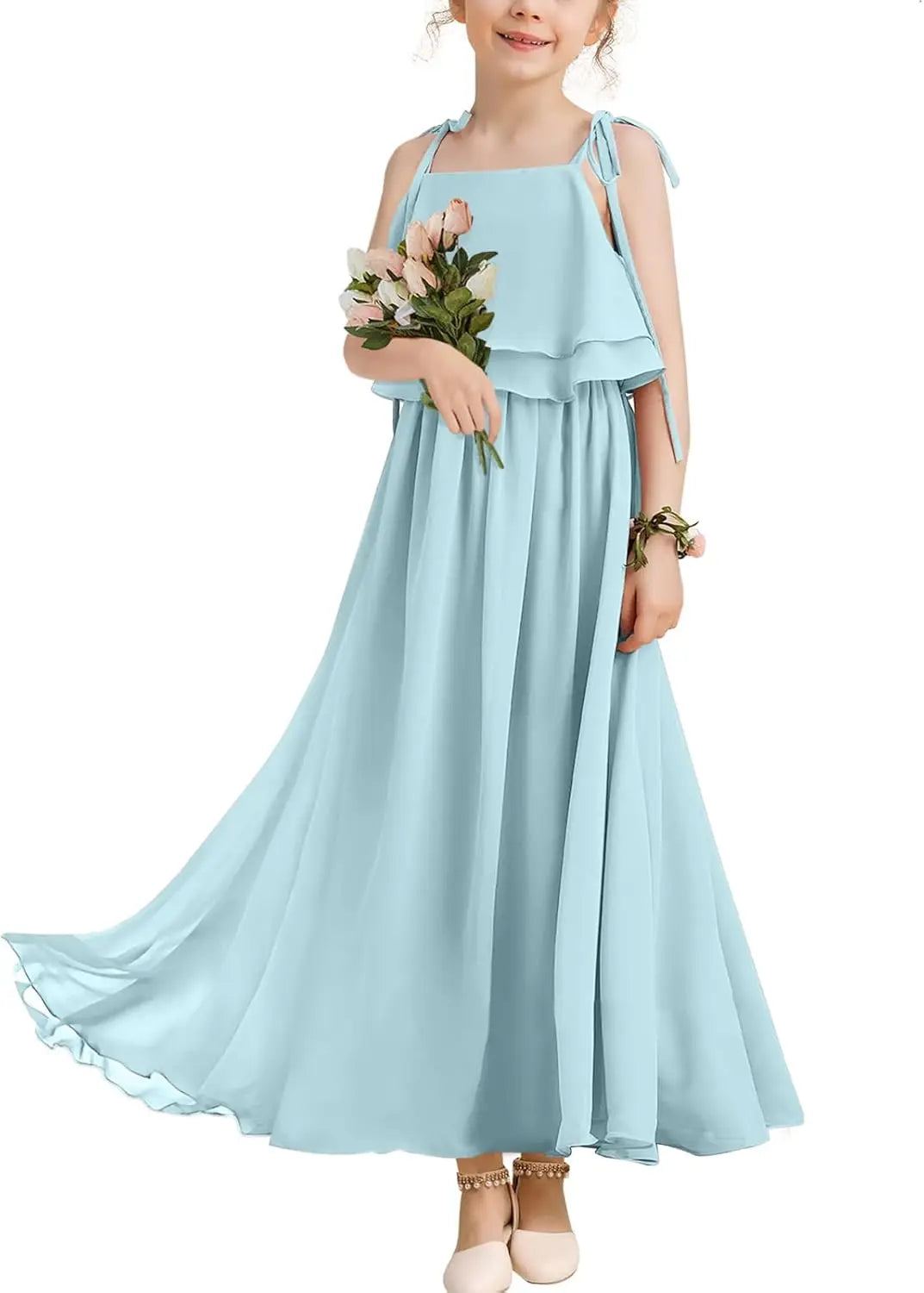 Flower Girl Dress Girls for Wedding Birthday Party Junior Bridesmaid Dress Pageant Sleeveless Chiffon Kids Maxi Daily princess dress