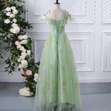 New Spaghetti Strap Evening Dresses Sweet Embroidery Flower Tulle Party Dress Elegant Long A-line Prom Dresses Customized
