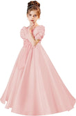 Satin First Communion Dress Flower Girl Dresses for Wedding Pearls Princess Pageant Dress with Bow-Knot