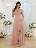 Women's V Neck Bridesmaid Dresses with Slit 2025 Chiffon A-line Formal Evening Gowns with Pockets bridesmaid dress for weddings