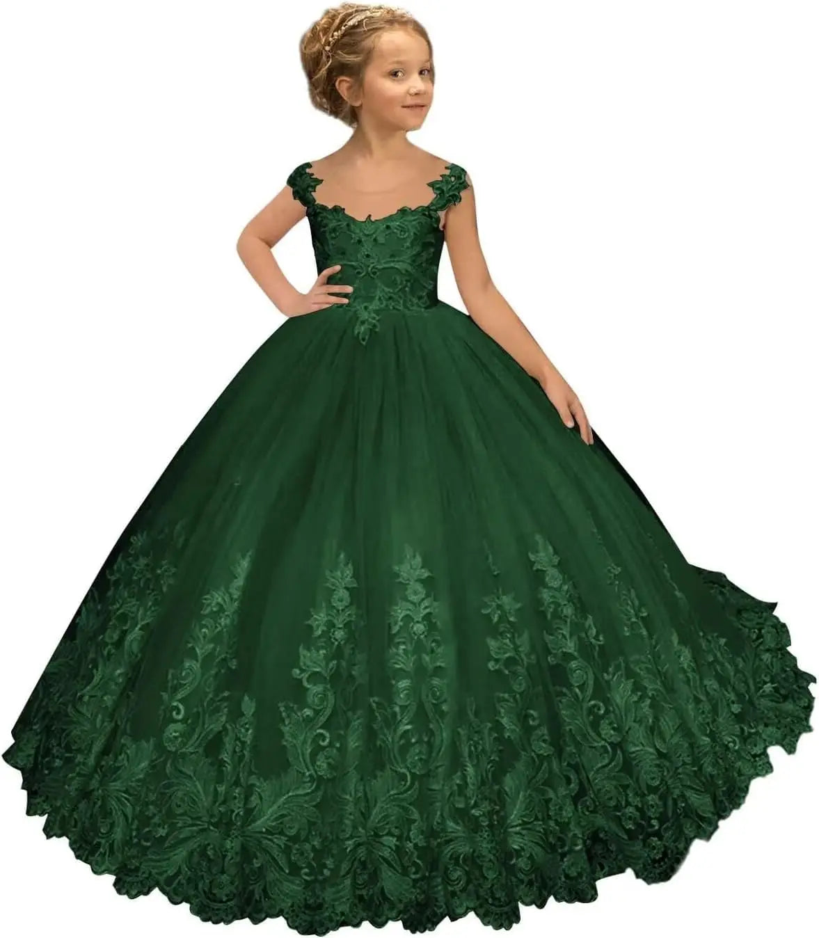 Flower Girl Dress for Weeding Tulle Pageant Dress Lace Appliques Princess Long Ball Gowns for Girls girls dresses for wedding
