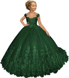 Flower Girl Dress for Weeding Tulle Pageant Dress Lace Appliques Princess Long Ball Gowns for Girls girls dresses for wedding