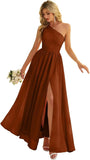 Women's One Shoulder Bridesmaid Dresses for Wedding Chiffon Side Split Reched Formal Evening Dress Sleeveless