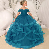 Grape Purple Floral Appliques Tiered With Trailing For Wedding Birthday Party Banquet Gown Customized Flower Girl Dresses