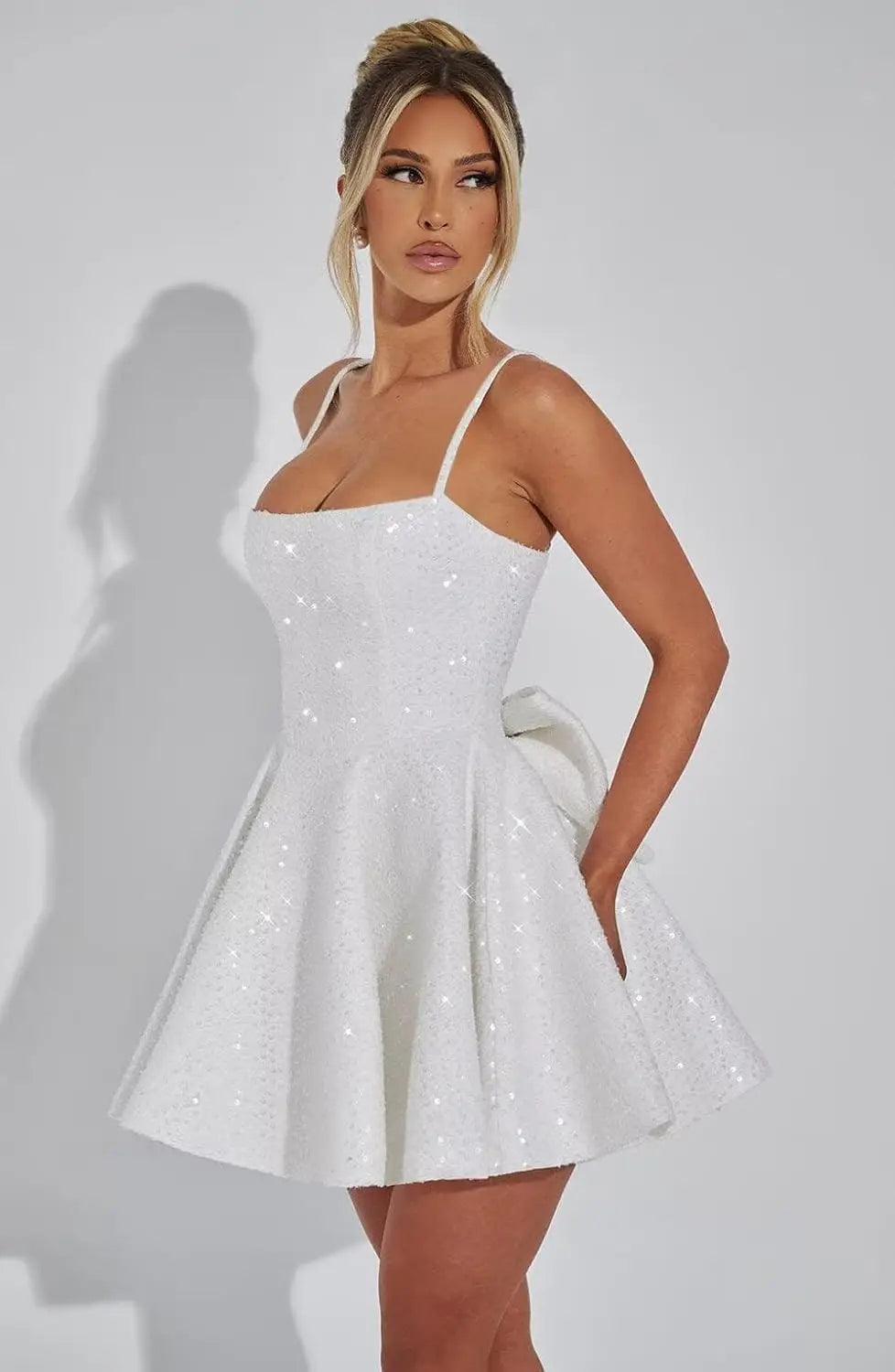 Vestidos de fiesta de graduación con lentejuelas y escote cuadrado para adolescentes, vestidos de cóctel de corte A, vestidos de graduación cortos. 