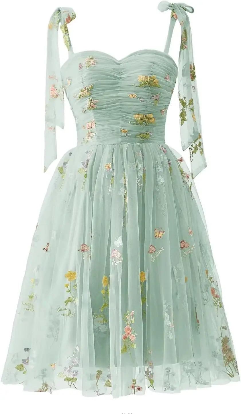 Flower Embroidery Tulle Short Homecoming Dresses for Teens Mini Spaghetti Straps Formal Prom Evening Party Gown cocktail dress