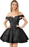 Glitter Tulle Appliques Homecoming Dresses for Teens Beaded Off Shoulder Short Prom Dresses Lace Cocktail Mini Dress Club Gowns