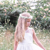 Blumenmädchenkleid Elfenbeinkleid Kleinkind Spitze mit Schleifen Kleider Weiße Tüllkleider Kinder Erstkommunionkleider Rückenfrei mit Schleifen 