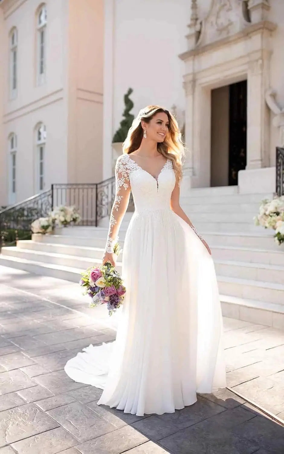 Vestidos de novia hechos a medida para novia, largos, bohemios, con encaje floral, apliques de tul, corsé, playa, línea A, vestidos de novia, vestidos de novia, mangas de encaje 