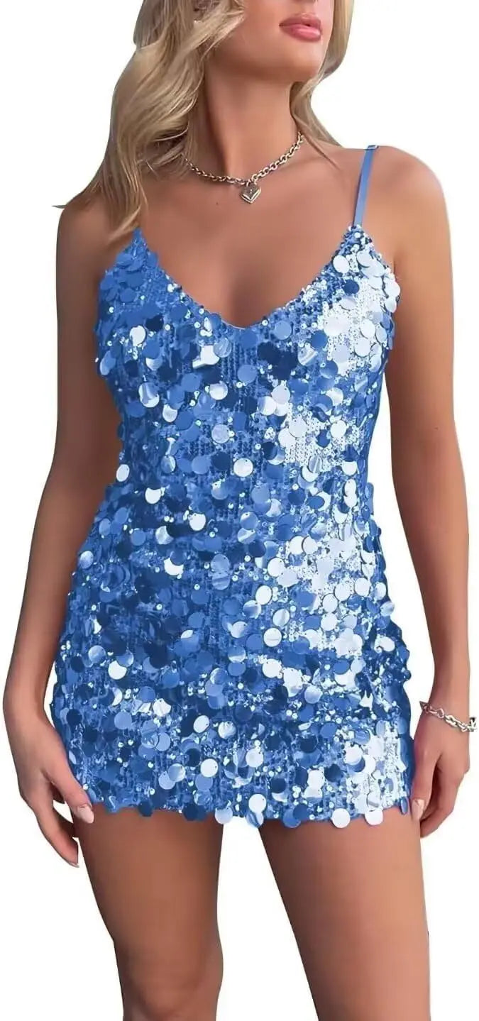 Sparkly Sequin Homecoming Dresses Short for Teens V Neck Spaghetti Straps Semi Formal Night Out Gown cocktail dresses