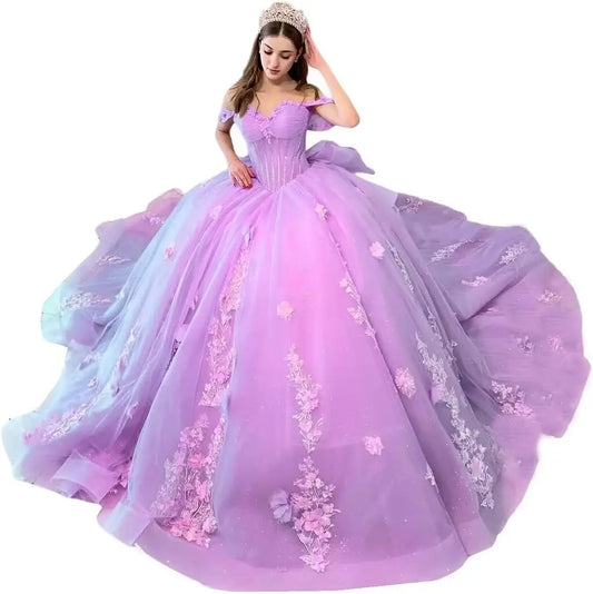 Sweetheart Ball Gown Quinceanera Dresses Bead Appliques Flower Long Prom Dress Party Gowns Vestidos  party dress
