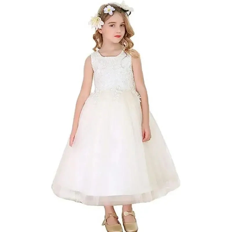 Ivory Tulle Puffy Applique With Big Bow Sleeveless For Wedding Birthday Banquet First Communion Dresses Flower Girl Dresses