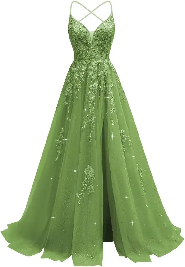 Tüll-Spitzen-Applikationen, Ballkleid, langes Ballkleid für Damen, Spaghettiträger, Korsett, rückenfreies Abendkleid 