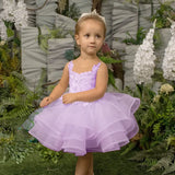 Light Pink Tulle Tiered Flory Pattern Sleeveless For Wedding Birthday Party First Communion Gowns baby Flower Girl Dresses