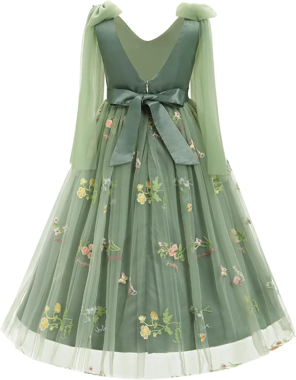 Flower Girl Maxi Dress Wedding Formal Bridesmaid Floral Embroidered Tulle Skirt Princess Pageant First Communion Gown