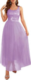 Sequin Dress for Woman Vintage A Line Wedding Formal Swing Mesh Prom Dress Sleeveless Cocktail Maxi Gowns