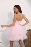 Vestidos de fiesta de tul con hombros descubiertos, abullonados, cortos, sin tirantes, de malla, con volantes, formales, para cóctel o gala 