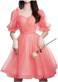 Maßgefertigtes Tüll-Abschlussballkleid für Frauen, kurzes Sweetheart-Puffärmel-Heimkehrkleid, Cocktailkleid, Minikleid, Partykleid 