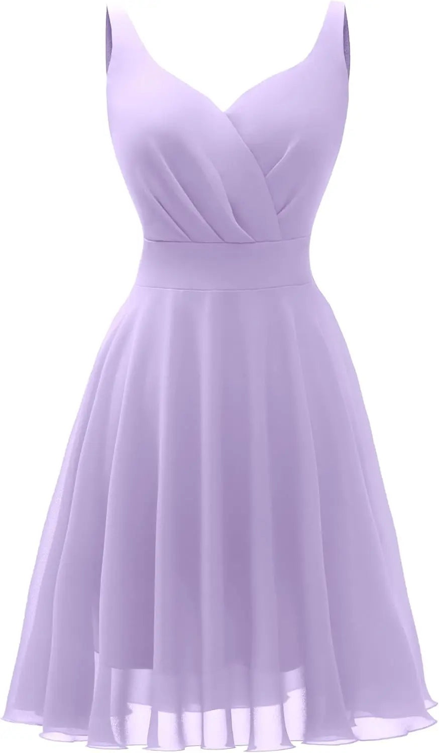 Dressever Sommer-Cocktailkleid mit V-Ausschnitt, verstellbaren Spaghettiträgern, Chiffon, Sommerkleid, Partykleider, kurzes Ballkleid 