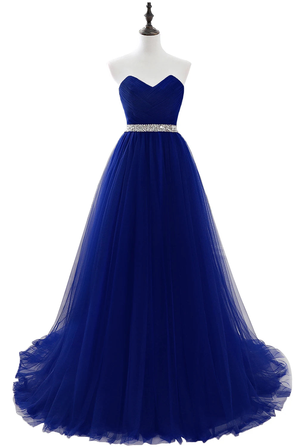 A-line Strapless Tulle Royal Blue Evening Dresses Lace Up Crystal Sequin Formal Party For Bride Sexy Prom Gown Wedding Party