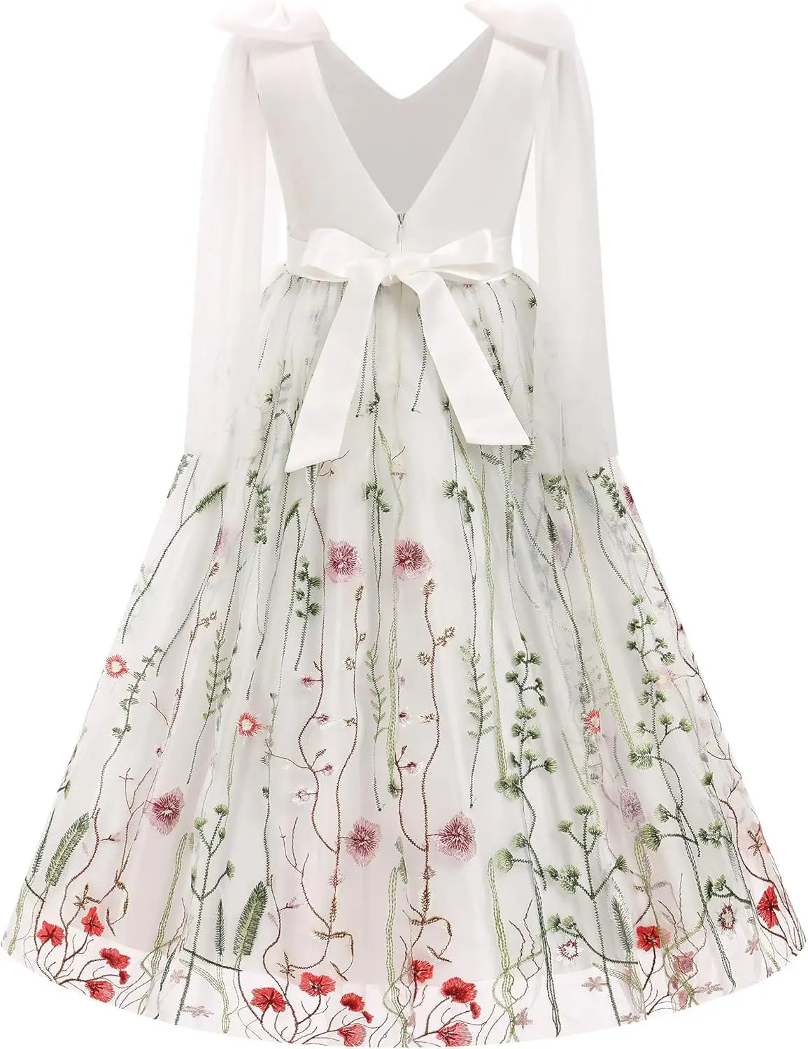 Flower Girl Maxi Dress Wedding Formal Bridesmaid Floral Embroidered Tulle Skirt Princess Pageant First Communion Gown