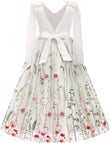 Flower Girl Maxi Dress Wedding Formal Bridesmaid Floral Embroidered Tulle Skirt Princess Pageant First Communion Gown