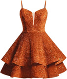 Vestidos de fiesta cortos con lentejuelas brillantes para adolescentes, de Pretty Girls Club, 2025, con tirantes finos, minivestido de cóctel formal con capas 