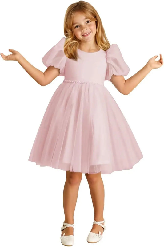 Girls Summer Breathable Mesh Dresses Long Flower Girl Dress for Wedding with Sleeve Fromal Kid Dress for Teens princess dress