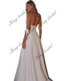 Bustier Gepunktetes seidiges Chiffonkleid Abnehmbare lange Ärmel Brautkleid Minimalistisches Hochzeitskleid Boho Custom Hochzeitskleid 