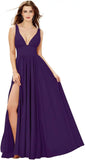 Elegant Women's Long Chiffon Bridesmaid Dresses Deep V-Neck Sleeveless Slit Formal Evening Party Gowns prom dresses