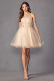 Kurzes Homecoming-Kleid mit Spitzenapplikationen aus Tüll für Teenager mit Spaghettiträgern, Cocktail-, Abschlussball- und Partykleider 