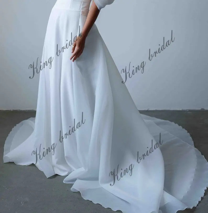 Minimalistisches Crepe A-Linie Brautkleid Schulterfrei Brautkleid Organza Schleppe Rock Individuelles Brautkleid 