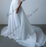 Minimalistisches Crepe A-Linie Brautkleid Schulterfrei Brautkleid Organza Schleppe Rock Individuelles Brautkleid 