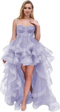 Vestido de fiesta corto de tul con tirantes finos y volantes 2025, vestidos de fiesta altos y bajos para adolescentes, vestido de graduación 