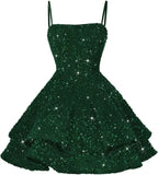 Kurze Pailletten-Heimkehrkleider für Teenager 2025, glitzernde Spaghettiträger, Sweet 16-Abschlussball-Cocktailkleid, Ballkleid, Partykleider 