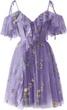 Flower Embroidery Tulle Short Homecoming Dresses for Teens 2026 Mini Spaghetti Straps Formal Prom Party Gown Junior Bridesmaid