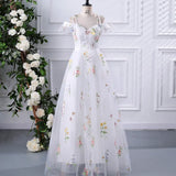New Spaghetti Strap Evening Dresses Sweet Embroidery Flower Tulle Party Dress Elegant Long A-line Prom Dresses Customized