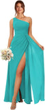 One Shoulder Bridesmaid Dresses for Women Long Ruched Chiffon A Line Formal Evening Dress with Slit prom dresses